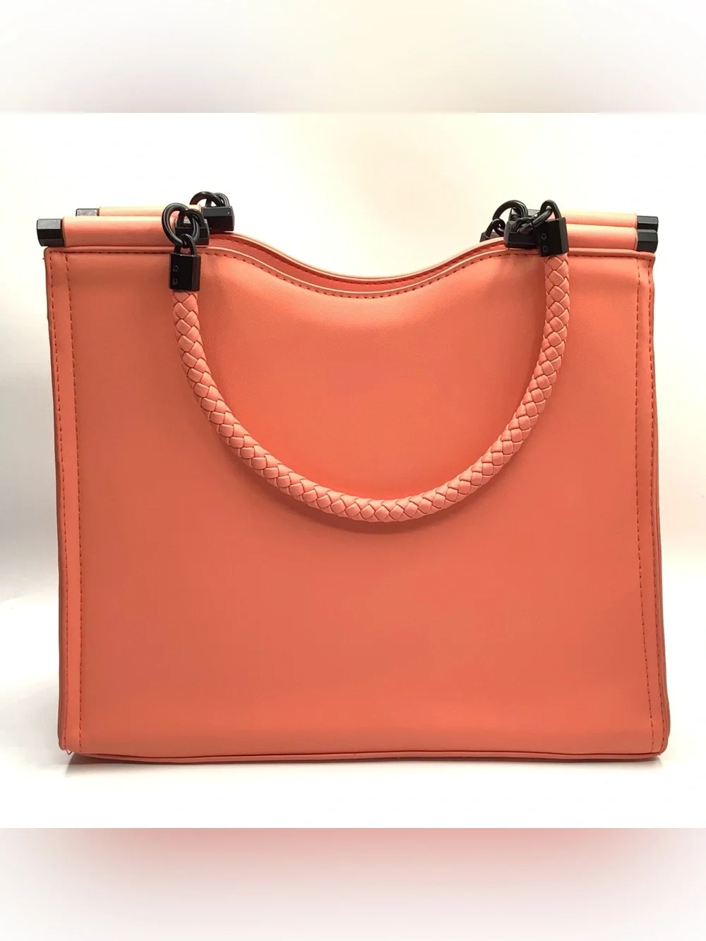 Badgley Mischka Coral Braided-Handle Tote with Top Logo